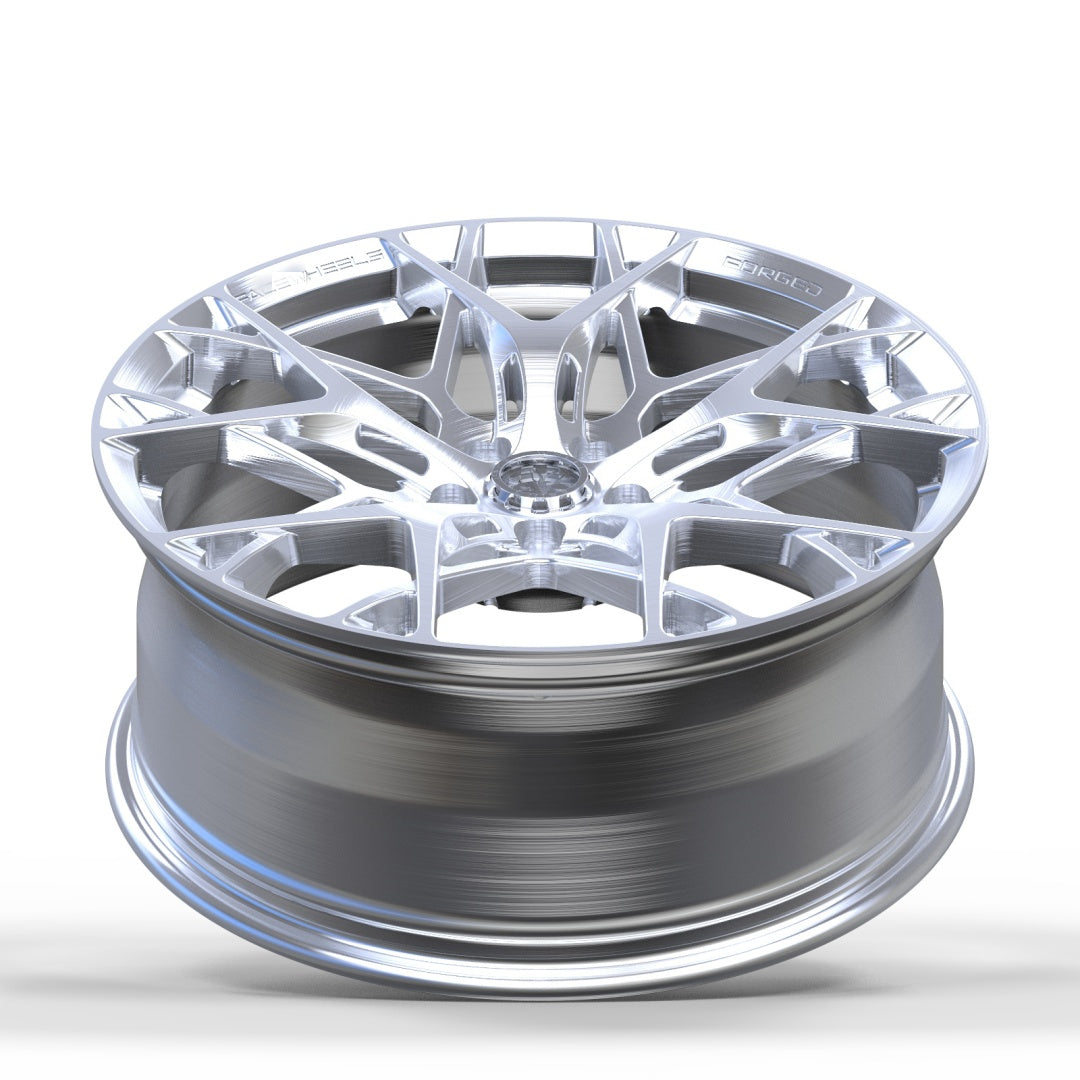 Customizable silver multi spoke forged wheels
